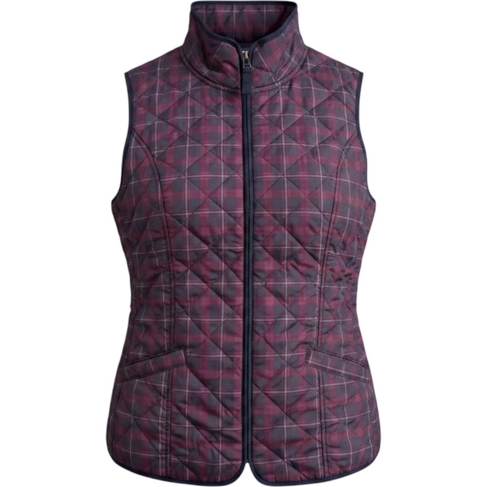 Talbots Quilted Puffer Vest Womens Small Plum Navy Plaid Full Zip Stand Collar
